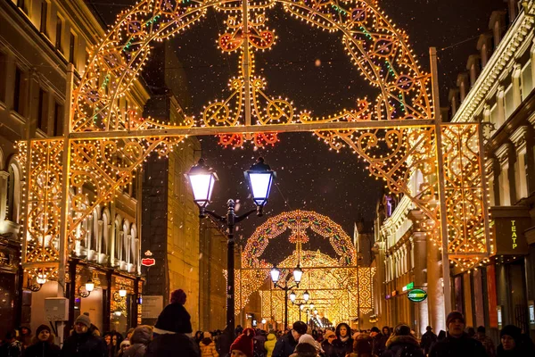 Moskau Russland Januar 2016 Lichtbögen Auf Der Nikolskaja Straße Weihnachten — Stockfoto