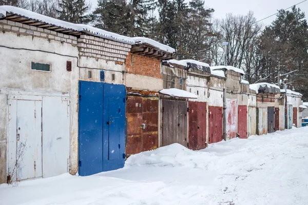 Garages in Russia in the winter