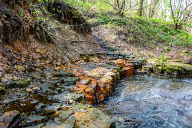 Kireçtaşı mostraları bir vadiye bir dere üzerinde