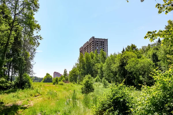 Neubauten Hinter Dem Wald — Stockfoto