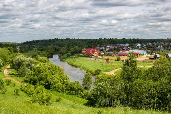 Zicht Het Dorp Van Krivskoye Borovskoy District Rusland Uitzicht Vanaf — Stockfoto