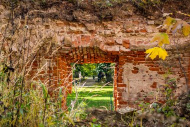 18. yüzyılın eski terk edilmiş malikane içinde pencere eşiği. Belkino Manor, Rusya Federasyonu