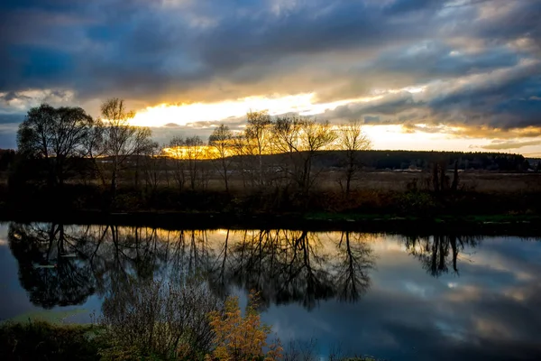 Coucher Soleil Sur Rivière Automne — Photo