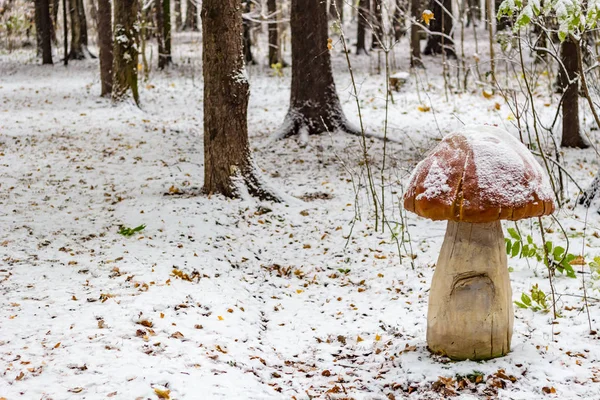 冬季公园里的蘑菇雕塑 — 图库照片