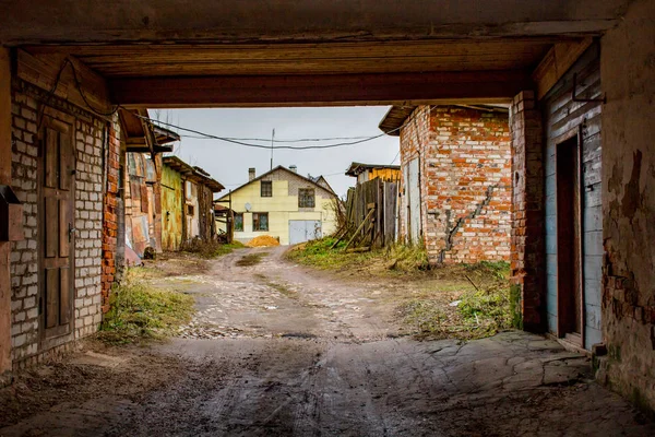 Borovsk Rusia Diciembre 2017 Patio Interior Con Garajes Calle Engelsa —  Fotos de Stock