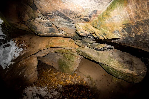 Kozelsk Sosensky Rusland Januar 2019 Naturmonumentets Grotte Chertovo Gorodische Bosættelse - Stock-foto