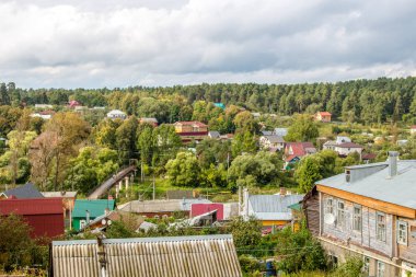 Borovsk, Rusya - Eylül 2015: Görünüm Borovsk şehir tarihi ahşap binaların