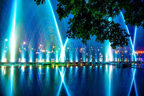 Water Laser Show Beautiful Streams Water Evening — Stock Photo, Image