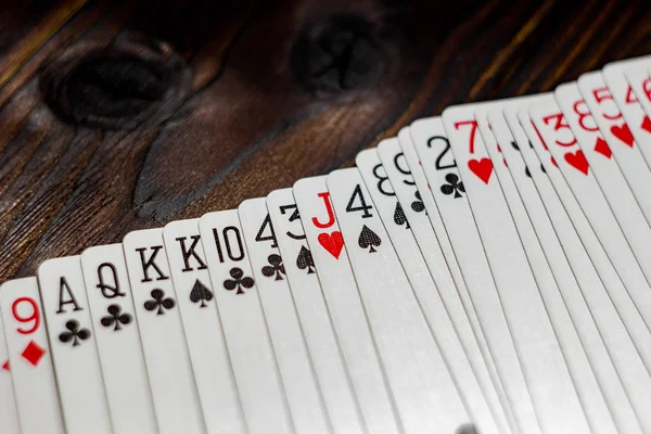 Playing cards on the table, close view