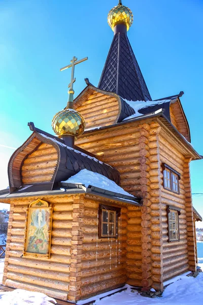 Ξύλινα Ορθόδοξο Εκκλησάκι Κοντά Μαλογιαροσλάβετς Ρωσία — Φωτογραφία Αρχείου