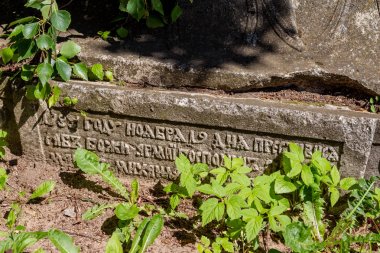Slav dili yle kilise yazıtlı eski bir mezar taşı. Village Spas-Prognanye, Rusya Federasyonu