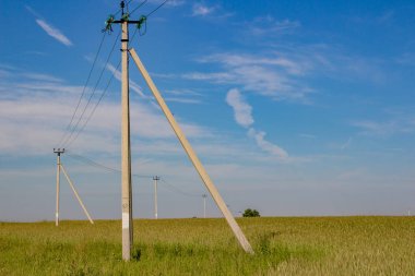 Power line in the countryside, power poles clipart
