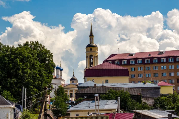 View of the building of the city of Borovsk, Russia. Bell tower of the Annunciation Cathedral. June 2019