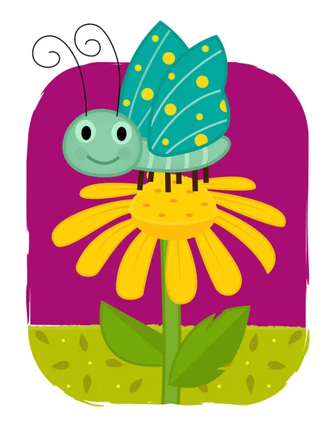 Lindo Clip Art Una Mariposa Pie Sobre Una Flor Amarilla — Vector de stock