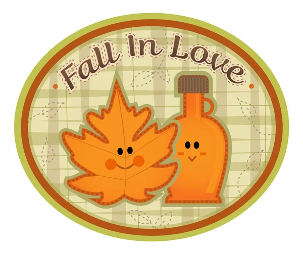 Cute Illustraties Van Esdoornblad Siroop Fall Love Tekst Aan Bovenkant — Stockvector