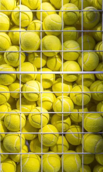 Pelotas de tenis en la jaula —  Fotos de Stock