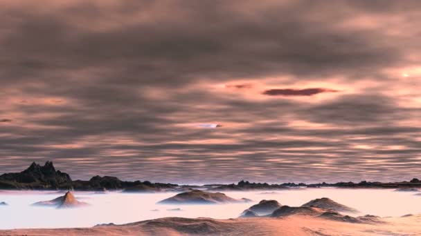 Огромный Чужой Мун Темном Звездном Небе Большая Голубая Планета Медленно — стоковое видео