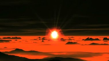 İki güneş yabancı gezegenin üzerinde. Karanlık kayalar, çöl manzara ile yoğun bir kırmızı sis kaplı. Ufukta parlak, parlak güneştir. Onu kırmızı bir halo ikinci güneş doğar. Karanlık gökyüzü nadir bulutlarda. 