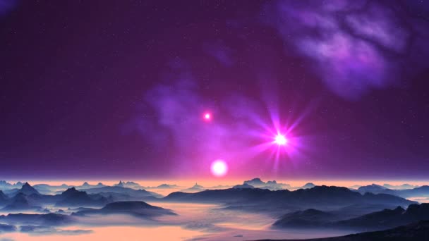 Ufo Und Sonnenaufgang Auf Fremden Planeten Hell Glühendes Objekt Ufo — Stockvideo
