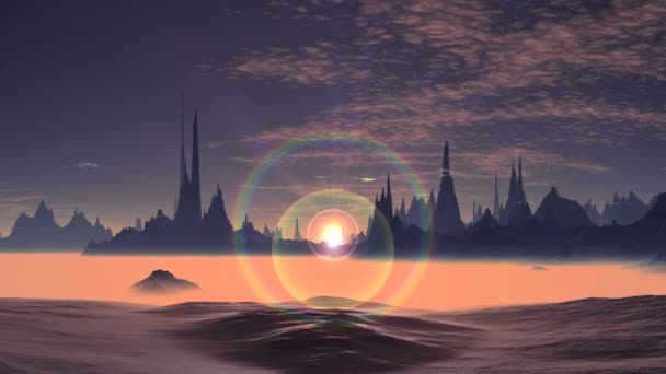 Рассвет Двух Солнц Два Ярких Солнца Медленно Поднимаются Над Горизонтом — стоковое видео