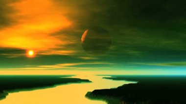 Yabancı gezegenin gölgesinde geliyor. Yavaş yavaş yaklaşan ve yükselen güneş tarafından aydınlatılmış karanlık gezegendir. Gökyüzü parlak yıldızlar ve bulutlar. Büyük Kanyon mavi parlak sis ile dolu. 