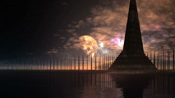 가운데 외계인 피라미드 피라미드 가운데 어두운 빛나는 구름은 천천히 — 비디오