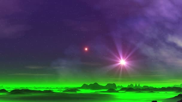 Deux Étoiles Sur Planète Brumeuse Sur Ciel Étoilé Violet Foncé Vidéo De Stock