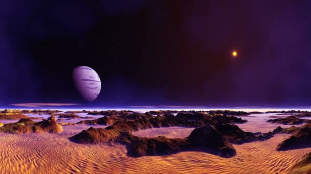 Blauer Mond Über Dem Wüstenplaneten Dunklen Sternenhimmel Großer Blauer Planet — Stockvideo