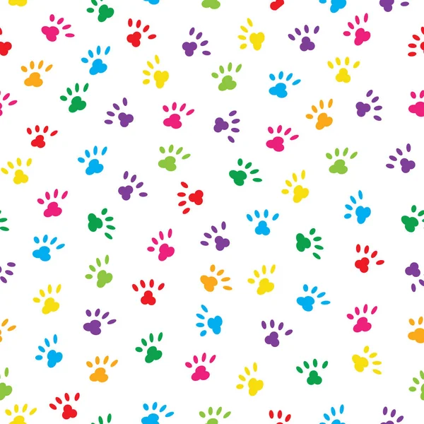 Cute cats paws in rainbow colours . Seamless pattern background. — Stock Vector