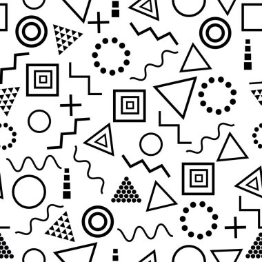 Geometrik Dikişsiz desen beyaz arka plan üzerinde Memphis tarzı