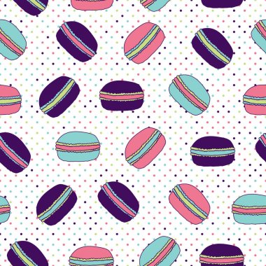 Sevimli Çok Renkli Macaroons Dikişsiz Desen Arka Plan. 