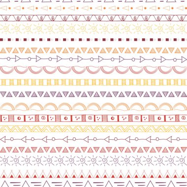 Sıcak bir toprak renk paletinde el çizilmiş kabile dikişsiz arka plan