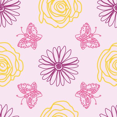 Summery el çizilmiş bahçe sahne sorunsuz arka plan.