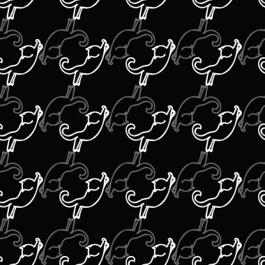 Siyah bir arka plan üzerinde Sevimli soyut beyaz kediler. 