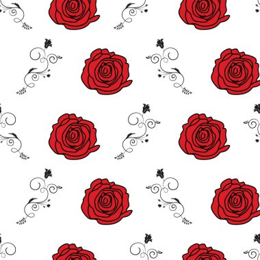 Narin dekoratif girdaplar ve güller çiçek desen arka plan. 