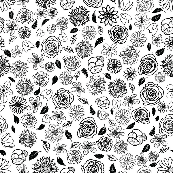 Jardín dibujado a mano flor doodle sin costuras patrón de fondo — Archivo Imágenes Vectoriales