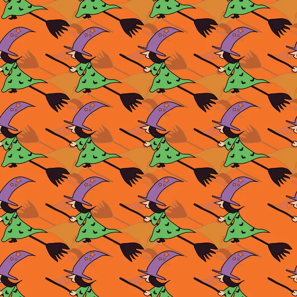 Leuke hand getekende Halloween heks naadloze patroon achtergrond. — Stockvector