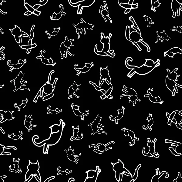 Bonito mão desenhada silhuetas gatos brancos em um fundo preto . —  Vetores de Stock