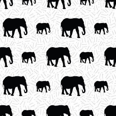 Geometrik arka planlı fil siluetlerinden oluşturulan dikişsiz desen. 