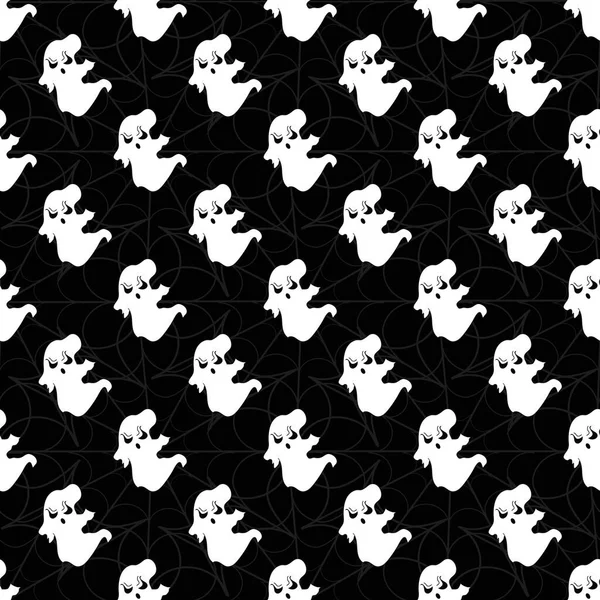 Leuke Halloween naadloze patroon achtergrond met vliegende spookachtige geesten. — Stockvector
