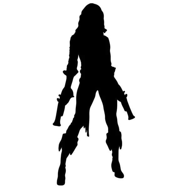 Pirate fille silhouette avec pistolet — Image vectorielle