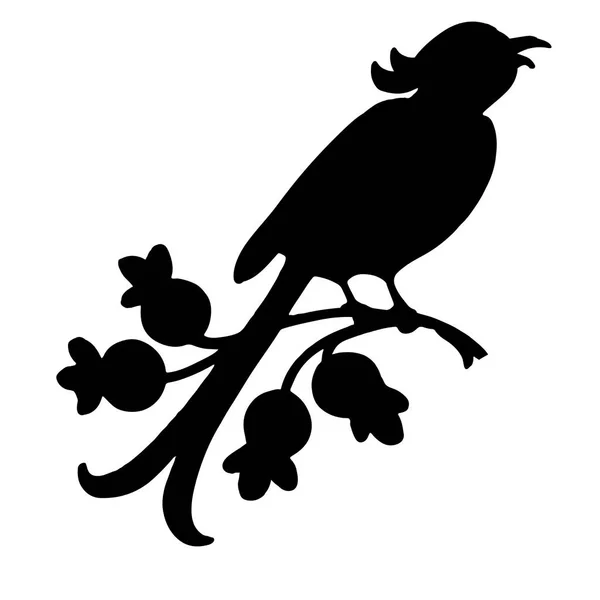 Vector svart siluett av en sjungande fågel på en gren — Stock vektor