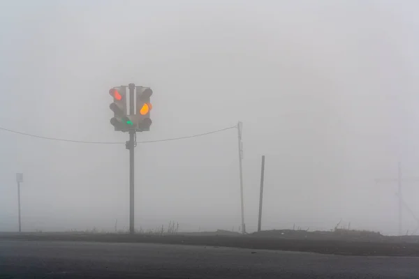 Traffic Light Fog Norilsk August 2018 — Stock Photo, Image