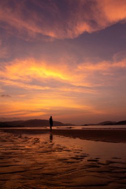 Altın bir şafağın arka planında bir adamın silueti