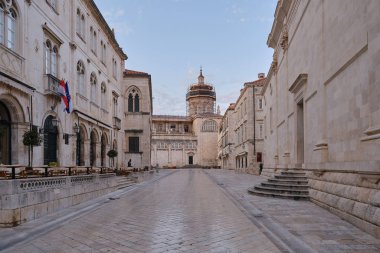 Katedrali ile eski şehir Dubrovnik, Hırvatistan. Turizm konsepti