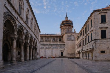 Katedrali ile eski şehir Dubrovnik, Hırvatistan. Turizm konsepti