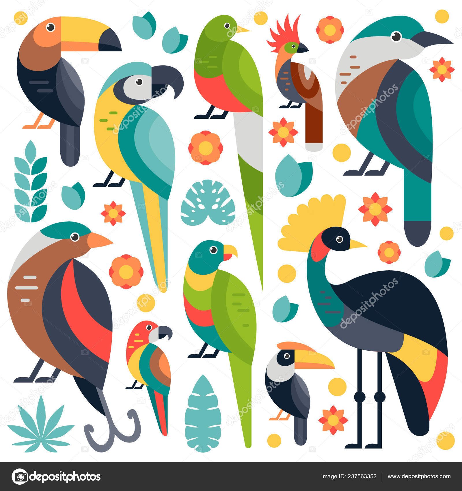 Illustration Style Plat Avec Toucan Bleu Jaune Ara Oiseau