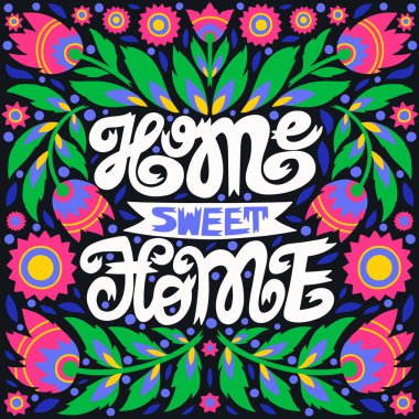 Stil yazı tipi Home Sweet Home, el yazısıyla yazılmış metni kartı, poster, tişört yazı yazdırma