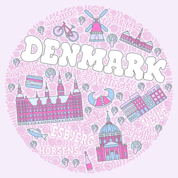 Vector Stylized Denmark Landmarks — Stockový vektor