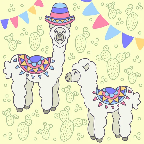 Alpaca Con Elementos Dibujados Mano — Archivo Imágenes Vectoriales